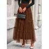 imagePRETTYGARDEN Tulle Skirts for Women 2025 Fall Fashion Elastic High Waisted Tiered Flowy ALine Casual Maxi Long SkirtBrown