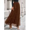 imagePRETTYGARDEN Tulle Skirts for Women 2025 Fall Fashion Elastic High Waisted Tiered Flowy ALine Casual Maxi Long SkirtBrown
