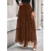 imagePRETTYGARDEN Tulle Skirts for Women 2025 Fall Fashion Elastic High Waisted Tiered Flowy ALine Casual Maxi Long SkirtBrown