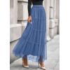 imagePRETTYGARDEN Tulle Skirts for Women 2025 Fall Fashion Elastic High Waisted Tiered Flowy ALine Casual Maxi Long SkirtGrey Blue