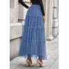 imagePRETTYGARDEN Tulle Skirts for Women 2025 Fall Fashion Elastic High Waisted Tiered Flowy ALine Casual Maxi Long SkirtGrey Blue