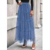 imagePRETTYGARDEN Tulle Skirts for Women 2025 Fall Fashion Elastic High Waisted Tiered Flowy ALine Casual Maxi Long SkirtGrey Blue