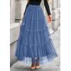 imagePRETTYGARDEN Tulle Skirts for Women 2025 Fall Fashion Elastic High Waisted Tiered Flowy ALine Casual Maxi Long SkirtGrey Blue