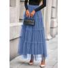 imagePRETTYGARDEN Tulle Skirts for Women 2025 Fall Fashion Elastic High Waisted Tiered Flowy ALine Casual Maxi Long SkirtGrey Blue
