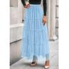 imagePRETTYGARDEN Tulle Skirts for Women 2025 Fall Fashion Elastic High Waisted Tiered Flowy ALine Casual Maxi Long SkirtLight Blue