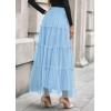 imagePRETTYGARDEN Tulle Skirts for Women 2025 Fall Fashion Elastic High Waisted Tiered Flowy ALine Casual Maxi Long SkirtLight Blue