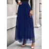 imagePRETTYGARDEN Tulle Skirts for Women 2025 Fall Fashion Elastic High Waisted Tiered Flowy ALine Casual Maxi Long SkirtNavy Blue