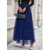 imagePRETTYGARDEN Tulle Skirts for Women 2025 Fall Fashion Elastic High Waisted Tiered Flowy ALine Casual Maxi Long SkirtNavy Blue