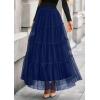 imagePRETTYGARDEN Tulle Skirts for Women 2025 Fall Fashion Elastic High Waisted Tiered Flowy ALine Casual Maxi Long SkirtNavy Blue