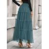 imagePRETTYGARDEN Tulle Skirts for Women 2025 Fall Fashion Elastic High Waisted Tiered Flowy ALine Casual Maxi Long SkirtSage Green