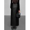 imagePRETTYGARDEN Womens Faux Leather Skirts 2025 Fall Fashion Bodycon High Waisted Slit Work Office Winter Maxi Long Pencil SkirtBlack