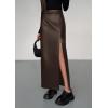 imagePRETTYGARDEN Womens Faux Leather Skirts 2025 Fall Fashion Bodycon High Waisted Slit Work Office Winter Maxi Long Pencil SkirtBrown