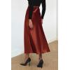 imagePRETTYGARDEN Womens Satin Skirts Dressy Casual 2025 Fall High Waisted Cocktail Wedding Flowy Elegant A Line Midi SkirtBrown