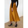 imagePRETTYGARDEN Womens Satin Skirts Dressy Casual 2025 Fall High Waisted Cocktail Wedding Flowy Elegant A Line Midi SkirtBrown Yellow