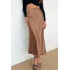 imagePRETTYGARDEN Womens Satin Skirts Dressy Casual 2025 Fall High Waisted Cocktail Wedding Flowy Elegant A Line Midi SkirtCoffee