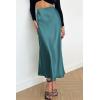 imagePRETTYGARDEN Womens Satin Skirts Dressy Casual 2025 Fall High Waisted Cocktail Wedding Flowy Elegant A Line Midi SkirtLake Blue