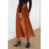 imagePRETTYGARDEN Womens Satin Skirts Dressy Casual 2025 Fall High Waisted Cocktail Wedding Flowy Elegant A Line Midi SkirtRust Red