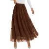 imagePRETTYGARDEN Tulle Skirts for Women 2025 Fall Fashion Elastic High Waisted Tiered Flowy ALine Casual Maxi Long SkirtBrown