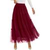 imagePRETTYGARDEN Tulle Skirts for Women 2025 Fall Fashion Elastic High Waisted Tiered Flowy ALine Casual Maxi Long SkirtBurgundy