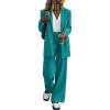 imagePRETTYGARDEN Womens Two Piece Outfits Dressy Blazer Jacket Wide Leg Pants 2025 Fall Business Casual Office Work Suit SetsBlue Green