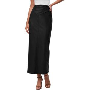 imagePRETTYGARDEN Long Skirts for Women 2025 Fall Fashion Clothing Faux Leather High Waist Dressy Casual Slit Pencil Maxi SkirtBlack
