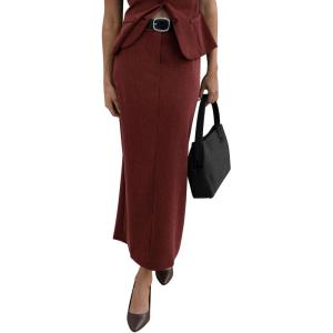imagePRETTYGARDEN Womens 2025 Fall Maxi Pencil Skirt High Waisted Slit Work Office Trendy Long Skirts Business Casual OutfitsBrick Red