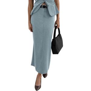 imagePRETTYGARDEN Womens 2025 Fall Maxi Pencil Skirt High Waisted Slit Work Office Trendy Long Skirts Business Casual OutfitsLight Blue