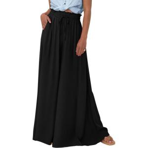 imagePRETTYGARDEN Womens 2025 Summer Wide Leg Palazzo Pants High Waisted Flowy Pockets Trendy Casual Lounge Boho Beach TrousersBlack