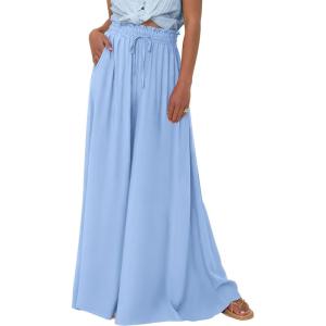 imagePRETTYGARDEN Womens 2025 Summer Wide Leg Palazzo Pants High Waisted Flowy Pockets Trendy Casual Lounge Boho Beach TrousersBlue
