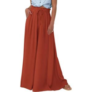 imagePRETTYGARDEN Womens 2025 Summer Wide Leg Palazzo Pants High Waisted Flowy Pockets Trendy Casual Lounge Boho Beach TrousersBrick Red