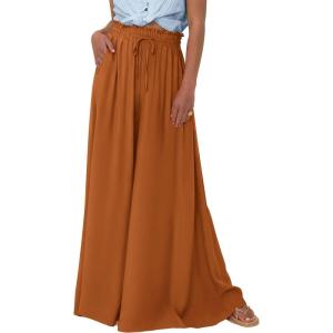 imagePRETTYGARDEN Womens 2025 Summer Wide Leg Palazzo Pants High Waisted Flowy Pockets Trendy Casual Lounge Boho Beach TrousersBrown