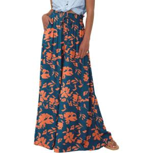 imagePRETTYGARDEN Womens 2025 Summer Wide Leg Palazzo Pants High Waisted Flowy Pockets Trendy Casual Lounge Boho Beach TrousersPrint Dark Blue Orange