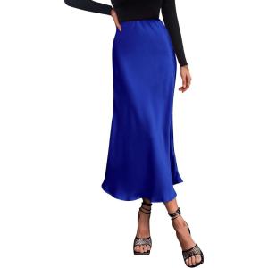 imagePRETTYGARDEN Womens Satin Skirts Dressy Casual 2025 Fall High Waisted Cocktail Wedding Flowy Elegant A Line Midi SkirtRoyal Blue