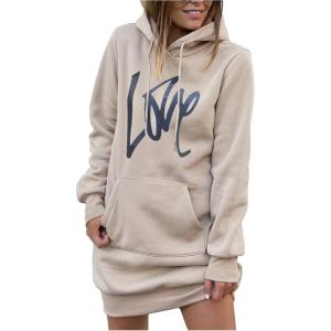 imagePRETTYGARDEN Womens Hooded Sweatshirt Fall Fashion Drawstring Lightweight Long Sleeve Pullover Hoodie DressApricot