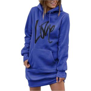 imagePRETTYGARDEN Womens Hooded Sweatshirt Fall Fashion Drawstring Lightweight Long Sleeve Pullover Hoodie DressBlue