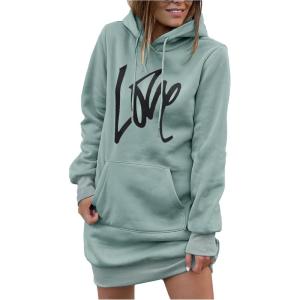 imagePRETTYGARDEN Womens Hooded Sweatshirt Fall Fashion Drawstring Lightweight Long Sleeve Pullover Hoodie DressGrey Green