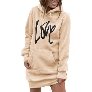 imagePRETTYGARDEN Womens Hooded Sweatshirt Fall Fashion Drawstring Lightweight Long Sleeve Pullover Hoodie DressLight Apricot