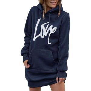 imagePRETTYGARDEN Womens Hooded Sweatshirt Fall Fashion Drawstring Lightweight Long Sleeve Pullover Hoodie DressNavy