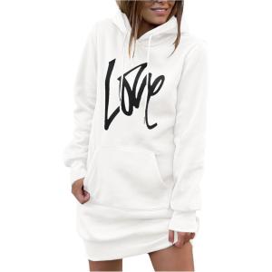 imagePRETTYGARDEN Womens Hooded Sweatshirt Fall Fashion Drawstring Lightweight Long Sleeve Pullover Hoodie DressWhite