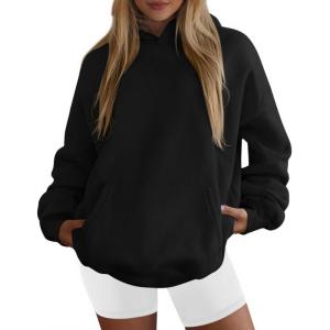 imagePRETTYGARDEN Womens Oversized Hoodies Fleece Sweatshirts Fall Fashion 2025 Long Sleeve Pullover Tops Y2k Winter ClothesBlack
