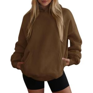 imagePRETTYGARDEN Womens Oversized Hoodies Fleece Sweatshirts Fall Fashion 2025 Long Sleeve Pullover Tops Y2k Winter ClothesBrown
