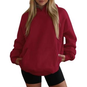 imagePRETTYGARDEN Womens Oversized Hoodies Fleece Sweatshirts Fall Fashion 2025 Long Sleeve Pullover Tops Y2k Winter ClothesBurgundy