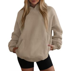 imagePRETTYGARDEN Womens Oversized Hoodies Fleece Sweatshirts Fall Fashion 2025 Long Sleeve Pullover Tops Y2k Winter ClothesKhaki
