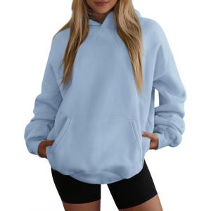 imagePRETTYGARDEN Womens Oversized Hoodies Fleece Sweatshirts Fall Fashion 2025 Long Sleeve Pullover Tops Y2k Winter ClothesLight Blue