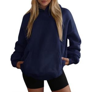 imagePRETTYGARDEN Womens Oversized Hoodies Fleece Sweatshirts Fall Fashion 2025 Long Sleeve Pullover Tops Y2k Winter ClothesNavy Blue
