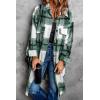 imagePRETTYGARDEN Jackets for Women 2025 Fall Plaid Shacket Long Sleeve Button Down Flannel Shirts Winter Coats Fashion ClothingGreen