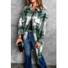 imagePRETTYGARDEN Jackets for Women 2025 Fall Plaid Shacket Long Sleeve Button Down Flannel Shirts Winter Coats Fashion ClothingGreen