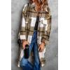 imagePRETTYGARDEN Jackets for Women 2025 Fall Plaid Shacket Long Sleeve Button Down Flannel Shirts Winter Coats Fashion ClothingKhaki