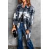 imagePRETTYGARDEN Jackets for Women 2025 Fall Plaid Shacket Long Sleeve Button Down Flannel Shirts Winter Coats Fashion ClothingNavy