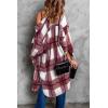 imagePRETTYGARDEN Jackets for Women 2025 Fall Plaid Shacket Long Sleeve Button Down Flannel Shirts Winter Coats Fashion ClothingRed